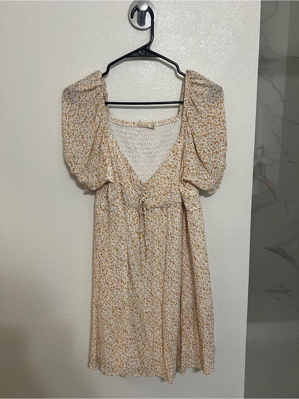 Altar'd State Cream Midi Dress with Mustard Floral Print